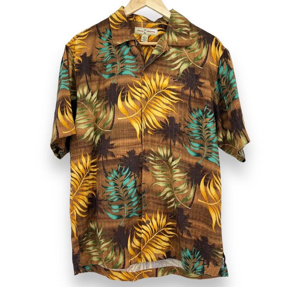Vtg. Tommy Bahama 100% Silk Button Up Brown Palm Print Hawaiian Shirt Men's S - Picture 1 of 8